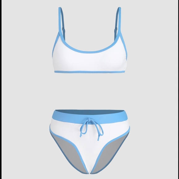 SOLD NWT Cider bikini small contrasting drawstring swimsuit light blue white - Picture 2 of 3